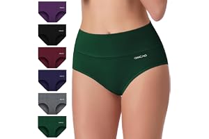 QINCAO Women's Underpants 6 Pack High Waist Brief Cotton Underwear Stretch Breathable Panties, Soft