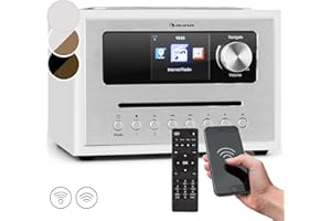 AUNA Silver Star Cube Radio - Radio WiFi, Radio Internet, Lecteur CD, Micro-chaîne, Tuner FM, Bluetooth, 10W RMS, Écran HCC 2,8", AUX, Appli de contrôle - Blanc