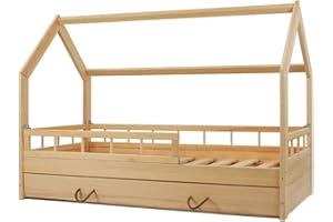 Velinda letto casetta legno stile montessori scandinavo bambino 160x80 cassetto sponda (colore: naturale)