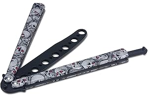 JIUAI Butterfly Knife Trainer,Folding Steel Metal Balisong Training Knife Tool for CS GO Lovers,Pocket Practice Training Knifes,Unsharpened Blade 100% Safe for Practicing Flipping Trick,Skull Gray
