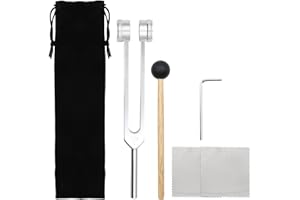 VEGCOO Diapason Therapeutique, Diapason 128Hz Aluminium, Soin Par Vibration Diapason, Diapason Offre une Réponse Fréquence, Marteau en Silicone, Outil de Réparation, Chiffon Nettoyage, Sac Velours