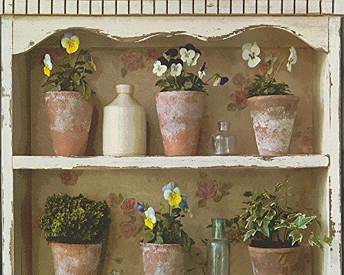 Vliestapete Blumen Landhaus Optik , schönes Regal Design und purer RomAntik Effekt , schöne 3D Optik für Wohnzimmer,Schlafzimmer,Flur oder Küche inkl. Newroom Tapezier Ratgeber mit super Tipps! - 2