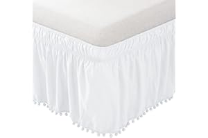 Elegant Comfort Ella Collection Bettrock mit Bommel, 40,6 cm Länge, Fadenzahl 1500, ägyptische Qualität, Rundumgummi für einfache Anwendung, knitterfrei, Doppelbett, ästhetisches Weiß