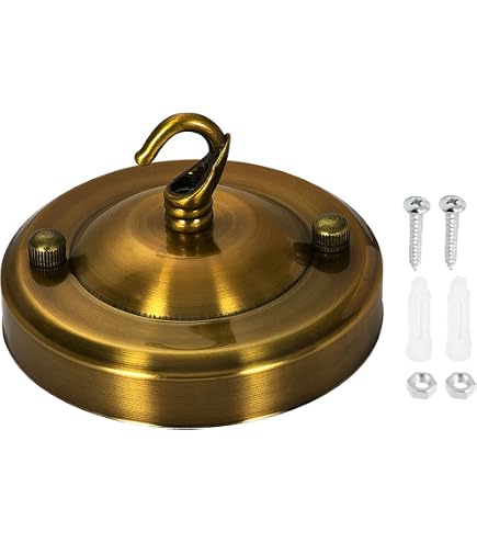 ElekTek Rosetón De Techo 100 Mm Latón Envejecido – Con Gancho Y Pletina, Para Lámparas Colgantes Y Candelabros (hasta 5 Kg)