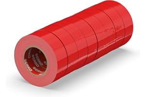 ERKO Nastro Isolante elettrico rosso 19 mm x 20 m 8 Pezzi PVC Per isolare, Riparare e legare, nastro adesivo, Per tensioni fino a 6 kv, elettrici professionali, flessibile, autoestinguente