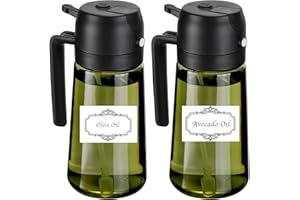 SCFRF Upgraded Light-blocking Olive Oil Sprayer for Cooking with Labels, 16oz/470ml Dispensing Bottle Coated Green, Glass Oil Dispenser for Kitchen, Oil Mister for Air Fryer, Salad, Frying