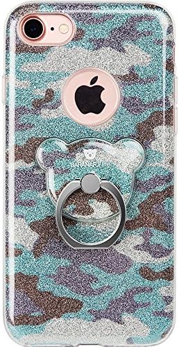 iPhone 7 Case, Aiqaa Gradient Flash Phone Case,[( TPU + PC + Flash Silver Film ) 3 in 1 Phone Case] + [ Flash Ring Bracket ] Anti Drop，Perfect Match, Make Your Phone More Secure, Easier to Operate. (iPhone 7, Camouflage blue)