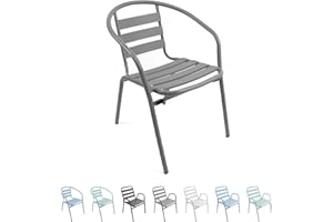 THESECRETHOME.ES The Secret Home Silla de Aluminio con Reposabrazos para Jardín - Silla Apilable - Asiento de Exterior para Balcón, Terraza y Jardín - Alto: 78 centímetros x Largo: 60 centímetros - Gris