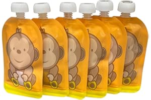 Fill n Squeeze Baby Food Reusable Pouch - Bottom Opening Premium Double Zip - Easy Clean Baby pouches for Weaning, Yoghurt, Purees & Lumpy Homemade Baby Food - BPA & PVC Free - 6 x150 ml