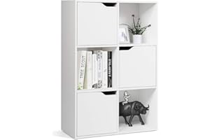 GOPLUS - Estantería de 6 cajas, estante de almacenamiento con 6 compartimentos y 3 puertas, mueble de almacenamiento anti-Basculación, diseño y moderno, para oficina, salón, dormitorio de estudio, 60
