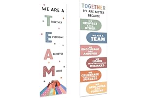 Andaz Press 13"x48" Large Team Classroom Banner Poster Sign for Teachers Bulletin Board Door Wall Decor, Diversity Theme, Boho Rainbow Decorations for Preschool, Elementary, Middle School, 2-Pack