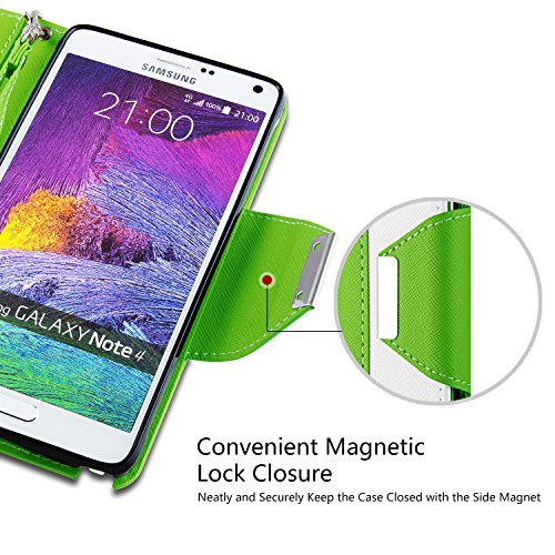Note 4 Hülle – Vakoo Bookstyle Schutzhülle Flip Case Premium PU-Leder Tasche Hülle für Samsung Galaxy Note 4 (Grün Weiß) - 6