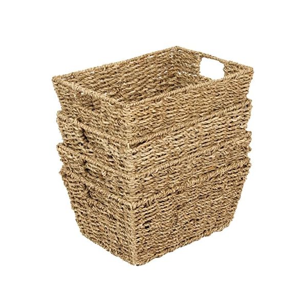 Set Of 4 Seagrass Rectangular Hamper Storage Baskets With Insert Handles - Image 3