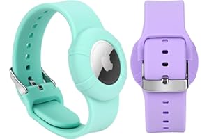 WALLFID Opaska na nadgarstek do AirTag, kompatybilna z Apple AirTag, miękka, regulowana bransoletka do Airtag, pasek do zegarka Airtag dla dzieci, małych dzieci, starszych (fioletowy i miętowy zielony)