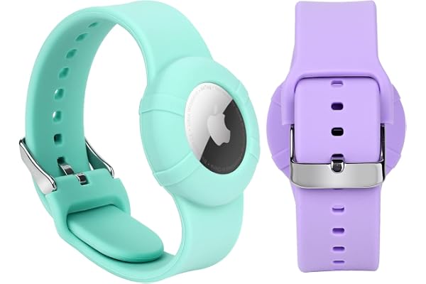 Lot de 2 Bracelets Airtag compatibles avec Apple AirTag,Bracelet Airtag réglable Doux,Bracelet de Montre Airtag pour Enfants,Tout-Petits,bébés,Enfants âgés(Violet‖ Menthe)