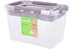 keeeper Caja de almacenaje con tapa y accesorio, 29 x 19 x 18 cm, 6,6 l, Hubert+Hilda, Transparente/Taupe (gris)