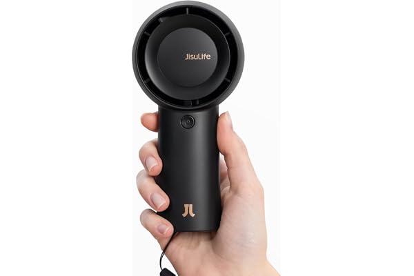 JISULIFE Bärbar handhållen turbo-fläkt [18H max kyltid], 6 000 mAh USB-uppladdningsbar personlig batteridriven frans liten fickfläkt med 5 hastigheter för resor/utomhus/hem/kontor –