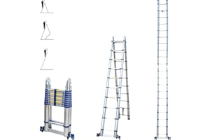 Escalera telescópica articulada de 6,2 m STEMPAKT, escalera de 2 x 10 peldaños plegable profesional multifunción, H max trabajo 7,1 m, garantía de 5 años, Hoström