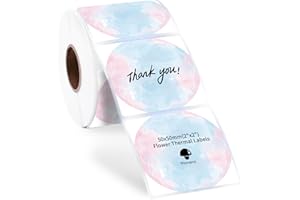 ‎PHOMEMO Phomemo Etykiety termiczne w kwiaty, 50 x 50 mm, samoprzylepna, okrągła naklejka, okrągłe, ręcznie robione etykiety termiczne do podziękowania, logo (500 naklejek etykietowych/rolka, 1 rolka)