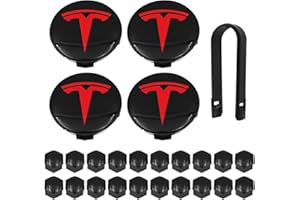 WANGCL 25PCS Wheel Cap Kit with 4 Center Hub Cap 20 Lug Nut Cover 1 Puller Fit for Model 3 Model Y Model S Model X -Red T