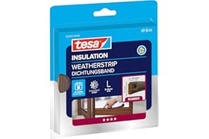 tesa INSULATION L uszczelka gumowa - Samoprzylepna uszczelka do izolacji szczelin w oknach i drzwiach - Brązowa - 6 m x 9 mm x 5,5 mm