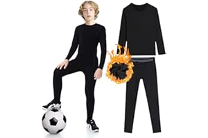 BAEIDO Kids Thermal Base Layer Set, Quick Dry Velvet Lined Compression Long Sleeve Tops and Leggings for Boys Girls Winter Warm, Soft Athletic Stretch Underwear for Football Biking Ski Running