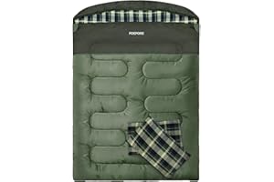 POEPORE Sacco a Pelo Matrimoniale in Flanella per Adulti 0℃ 3-4 Stagioni Sacci a Pelo 2 Persone Portatile con 2 Pillow e un Sacco a Compressione Campeggio Trekking Escursioni 233 x 157 cm