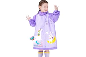 Fewlby Chubasqueros para Niños Niñas Poncho de Lluvia Ligero Abrigos Impermeables Infantiles Chaqueta Impermeable con Capucha Reutilizable Traje de Lluvia 1-12 Años