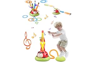 Fullware Gift for Girls & Boys Toddlers 3 4 5 6 7 8 Jump! Toss! Rocket Launcher! 3 in 1 Outdoor Toys - Stomp, Ring Toss Game & Jump Rope - Remote Control & Music - 4 Speed