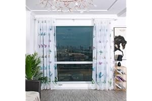 BOYOUTH Colorful Butterfly Pattern Print White Sheer Voile Curtains,Rod Pockets Curtains and Drapes for Bedroom,Study,Living Room,Green,39 x 106 Inches,2 Panels