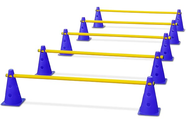 VINEX Lot de clôtures réglables en Hauteur pour l'entraînement à la Coordination – Bâtons et cônes – Jaune-Orange – Jaune-Jaune – Jaune-Bleu – Jaune-Rouge