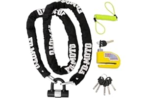 FD-MOTO 2M*10mm 4.3KG Steel Motorcycle Chain Lock Padlock + 110dB Yellow Alarmed Motorbike Brake Disc Lock + 1.5M Cable