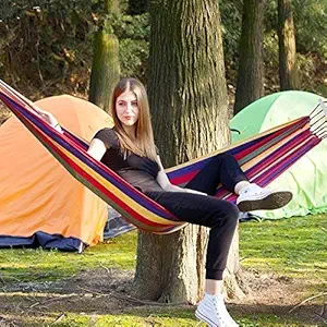 Trivyom (280cm x 80cm) Swing Hammock for Adults Outdoor Garden Camping Canvas Nylon Portable Beach Swing Jhulo with Strong Rope Tree