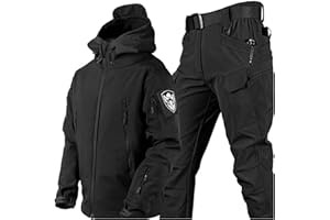 SHAIRMB Taktische Jacke für Herren und Kampfhosen Satz, Militärische Taktik Kampfuniform, Wasserdicht Softshell-Jacke Hose, Jagd ACU-Militäruniform, Kleidung jagen,Schwarz,S