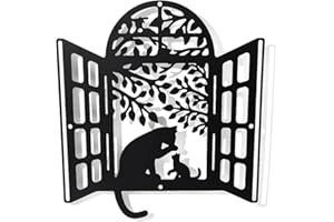 nbeads Cat Window Metal Wall Decoration, Black Wall Hanging Decoration, Silhouette Wall Art for Home, Bedroom, Living Room, Bathroom, Kitchen, Office, Hotel Wall Decoration, 27 x 26 cm