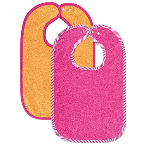 2er Set Riesen Baby-Lätzchen mit Druckknopf / 30x46 cm/ Schadstoffgeprüft nach Öko-Tex Standard 100 / Frottee - 100 % Baumwolle - Pink Orange