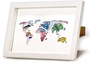 HSDSH Regalo di Soldi per Mappa del Mondo, Cornice portafoto Regalo di Nozze, 17 x 23 cm Confezione in Vero Legno, Regali di Denaro Personalizzati, Regalo di Viaggio, Anniversario, Compleanno