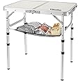 YihuiKo Adjustable Height Camping Table with Mesh Layer, 23.6" x 15.7" Portable Folding Camp Tables with Aluminum Legs for Outdoor Camp, Picnic, Beach, Backyard, Tailgate Cooking, 3 Heights…