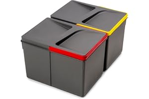 Emuca - Pattumiere per cassetto, contenitori Raccolta differenziata per Base rifilabile, Kit di 2 cestini di Altezza 216mm e capacità 12 Litri