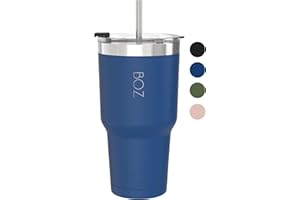 BOZ Vaso Térmico - Vaso con Tapa y Pajita - Vaso Termo Café para Llevar - Vaso Termo de Acero Inoxidable - Taza Termo Perfecta para Bebidas Frías y Calientes - Tumbler Sin BPA (900 ml - Azul)