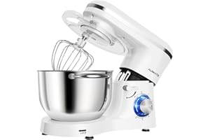 AUMATE Küchenmaschine, 1400 W, 6,2 L Knetmaschine, Teigmaschine mit Rührhaken, Knethaken, Schneebesen, 6 Geschwindigkeit, Mixer (Porzellanweiß)