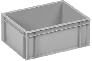 PLASTIC MOULDINGS NORTHERN LTD 5 x Heavy Duty Storage Boxes - Euro Containers - 400x300x175 (Closed handles) - Grey Stacking Plastic Crates - Food grade Bakery/Dough tray