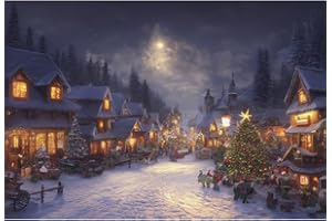 SDOTPMT 10x6.5ft Sfondi in poliestere di notte Natale Sfondi fotografici dell'albero Natale villaggio Snowscape Sfondo vacanza invernale per i bambini Compleanno Party Photo Booth Props