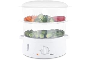 Wëasy Cuiseur Vapeur Electrique VEGE8 Multifonction 9L, 3 Niveaux Amovibles, Bol cuiseur à Riz 1L + Support Œufs, Minuteur 60min, Conservation Vitamines