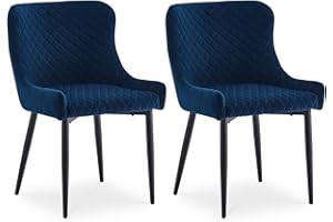CLIPOP Velvet Dining Chairs Set of 2 Blue Upholstered Kitchen Leisure Chairs with Metal Legs Accent Chair for Dining Room Office Reception Furniture