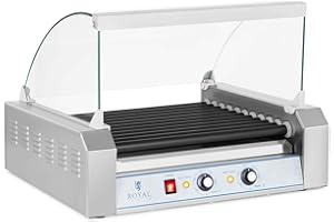 Royal Catering Máquina Asador de perritos calientes RCHG-11E (11 Rodillos, 20 Salchichas, 2200 W, 230 V, 2 Zonas calentadoras individuales, 48 x 58 x 41 cm, Recubrimiento: teflón)