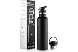 Sivaphe Insulated Water Bottle Leak-Proof for Sports Outdoor Stainless Steel, Double Walled Vacuum Drink Flasks with Lids and Straw 750ml Black