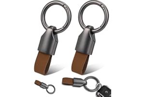 WHTAWTAW 2 Pcs Keyring Keychain for Car Key Fob Holder, Zinc Alloy Buckle Small Leather Key Chain, Detachable Key Ring Fob Accessory