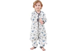 ZIGJOY Sacco Nanna per Bambini con Gambe, Sacco Nanna per Bambini da 1,5 TOG 100% Cotone con Strato d'Aria Sacco Nanna per Bambini Tutto L'anno, Auto, M(12-24 Mesi)