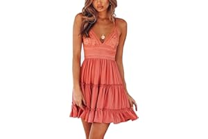 TBSCWYF Vestito da Donna con Arco Volant e Orlo Smocked Mini Abito da Spiaggia Senza Maniche Pattinatore Vestito Festa Vestiti Casual Prendisole a Canottiera in Pizzo